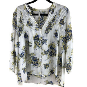 Joie  White Floral 3/4 Sleeve Blouse Small